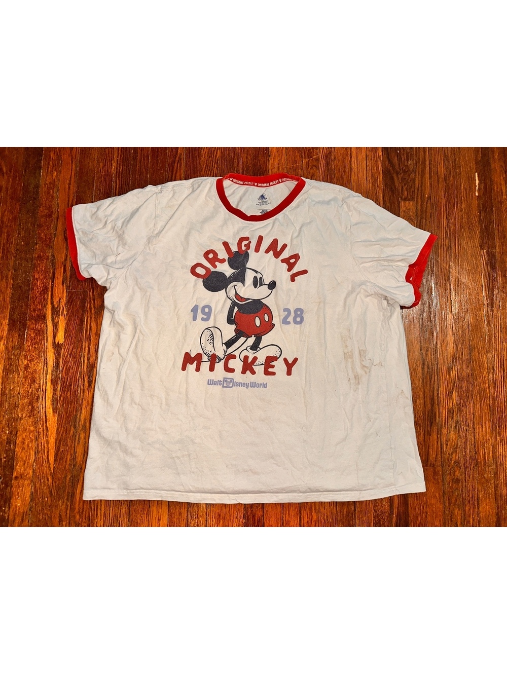 Men’s XXL Grunge Thrashed Disney Mickey Mouse White Graphic Shirt